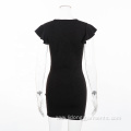 Sexy Deep V-neck Mini Solid Color Female Dress